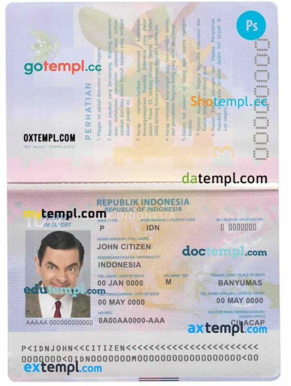 Indonesia passport editable PSD files, scan and photo look templates, 2 in 1 - Image 2