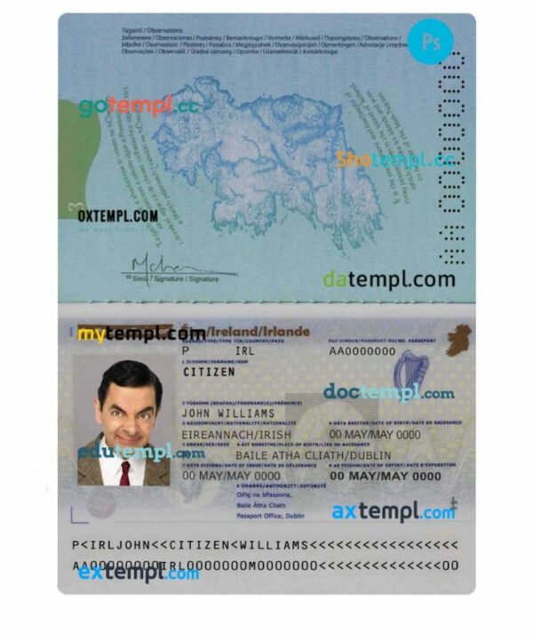 Ireland passport editable PSD files, scan and photo look templates, 2 in 1 - Image 2