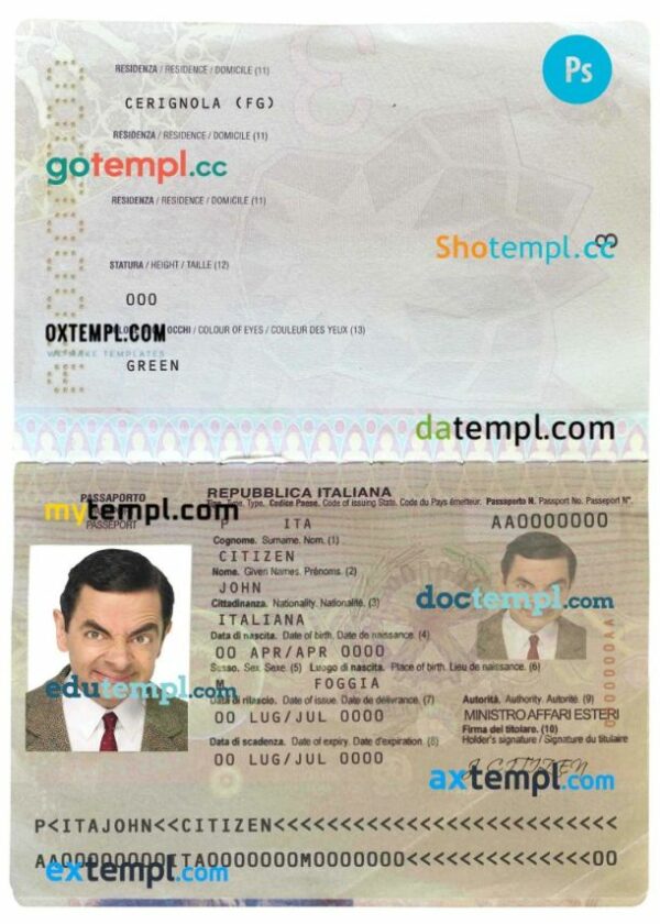 Italy passport editable PSD files, scan and photo look templates, 2 in 1 - Image 2