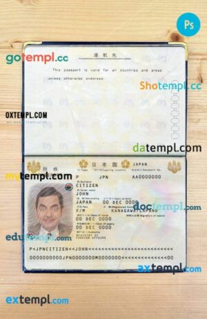 Japan passport PSDs, editable scan and photograghed picture template, 2 in 1