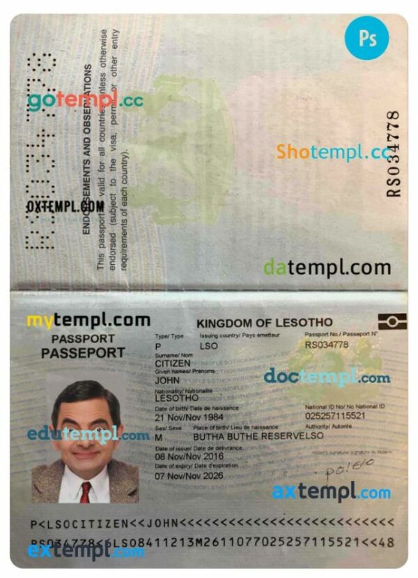 Lesotho passport editable PSD files, scan and photo taken image, 2 in 1 - Image 2