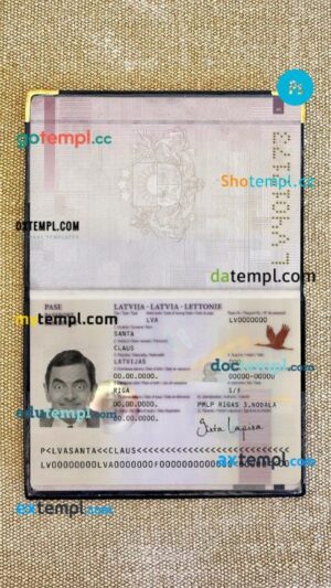 Latvia passport PSD files, editable scan and photo-realistic look sample (2007 - 2015), 2 in 1