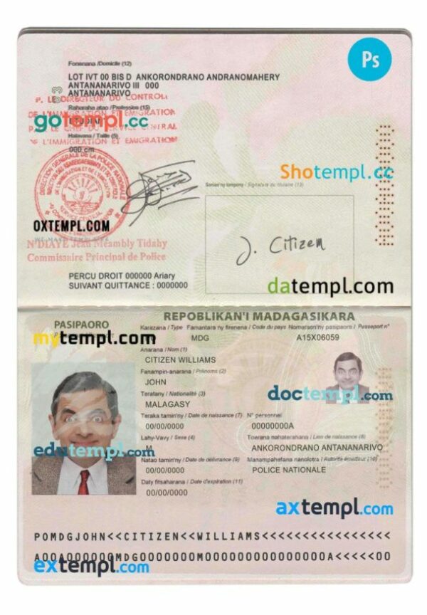Madagascar passport editable PSD files, scan and photo look templates, 2 in 1 - Image 2