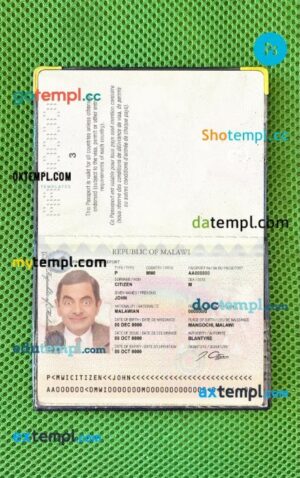 Malawi passport PSDs, editable scan and photograghed picture template, 2 in 1