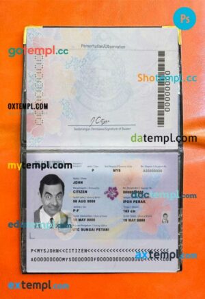 Malaysia passport psd files, editable scan and snapshot sample (2017-present),2 in 1