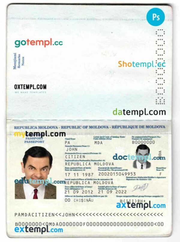 Moldova passport PSDs, editable scan and photograghed picture template (2011-2014), 2 in 1 - Image 2