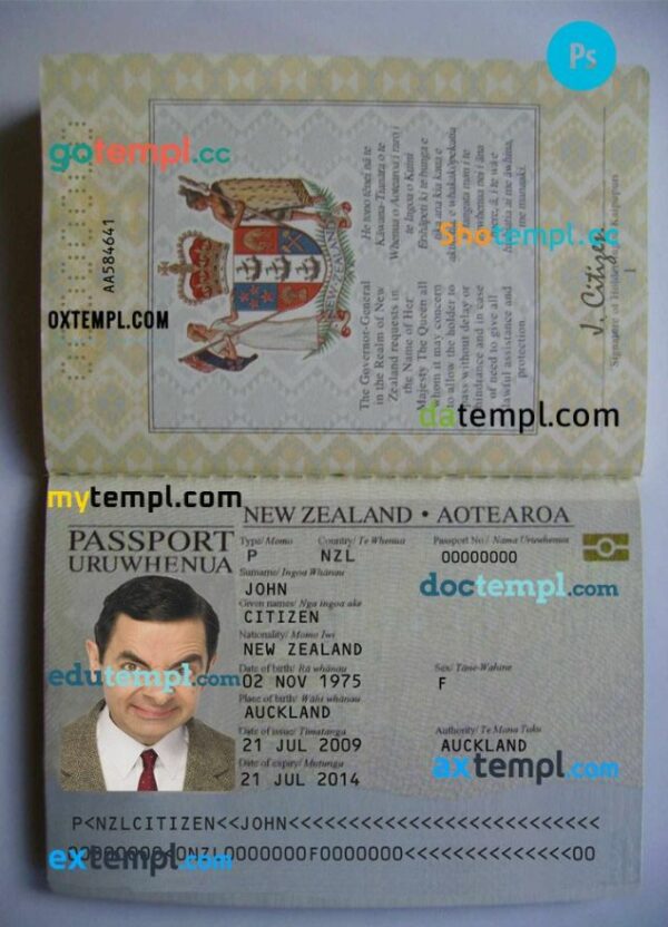 New Zealand passport editable PSD files, scan and photo taken image (2005-present), 2 in 1 - Image 2