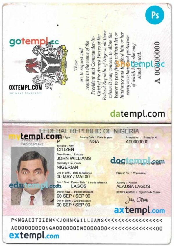 Nigeria passport PSD files, scan and photo look templates (2007-2019), 2 in 1 - Image 2