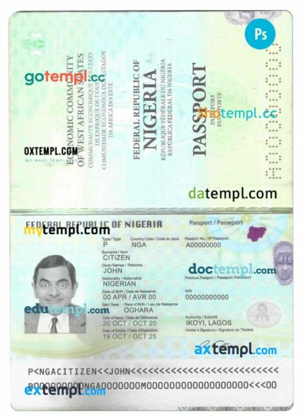 Nigeria passport editable PSDs, scan and photo-realistic snapshot (2019-present), 2 in 1 - Image 2
