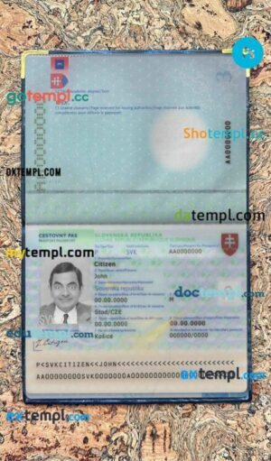 Slovakia passport editable PSDs, scan and photo-realistic snapshot, 2 in 1