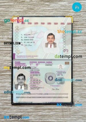 Sweden passport psd files, editable scan and snapshot sample, 2 in 1