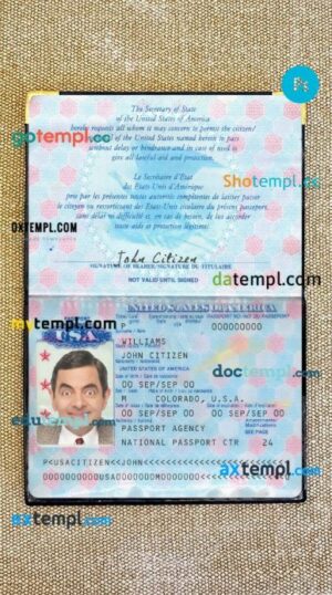 USA passport PSDs, editable scan and photograghed picture template (2007), 2 in 1