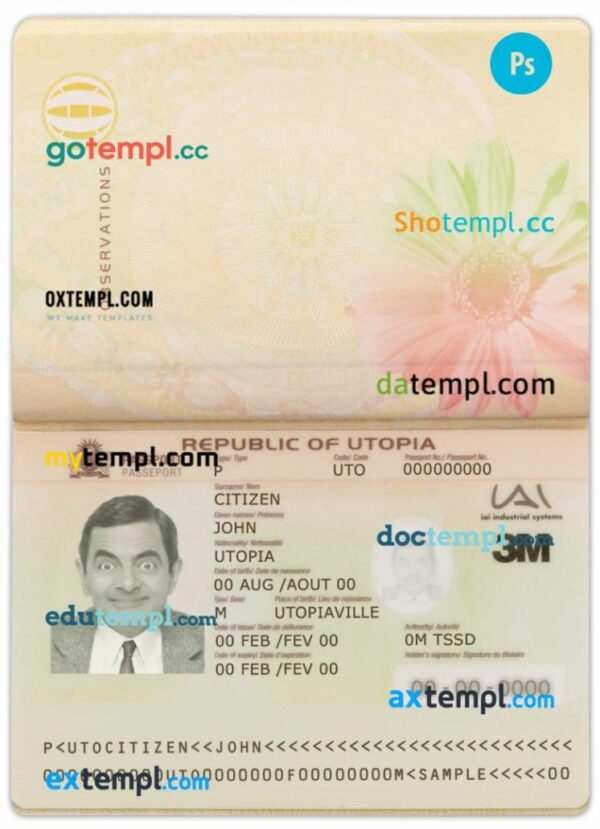 Utopia passport editable PSD files, scan and photo taken image, 2 in 1 - Image 2