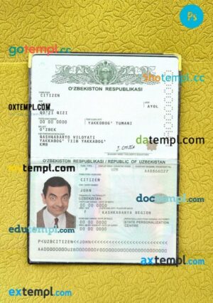 Uzbekistan passport psd files, editable scan and snapshot sample, 2 in 1