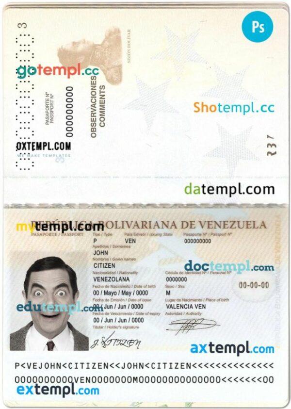 Venezuela passport PSD files, scan and photo look templates, 2 in 1 - Image 2