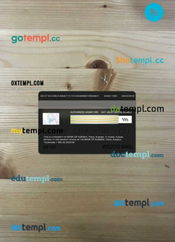 Albania Bank of Albania bank visa card PSD scan and photo-realistic snapshot, 2 in 1 - Image 2