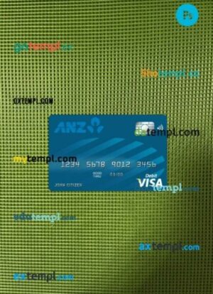 Australia Anz bank visa card PSD scan and photo-realistic snapshot, 2 in 1