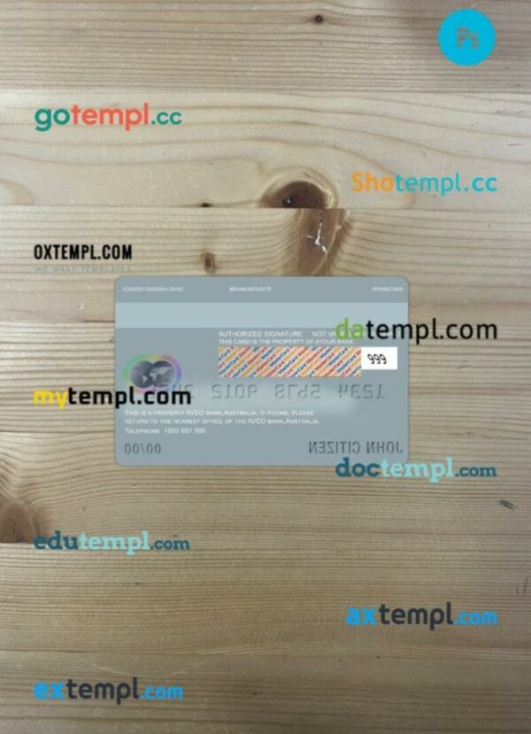 Australia Aveo bank mastercard PSD scan and photo taken image, 2 in 1 - Image 2