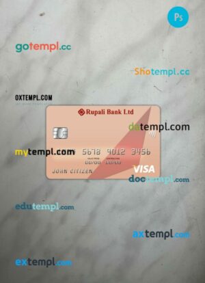 Bangladesh Rupali bank visa card PSD scan and photo-realistic snapshot, 2 in 1