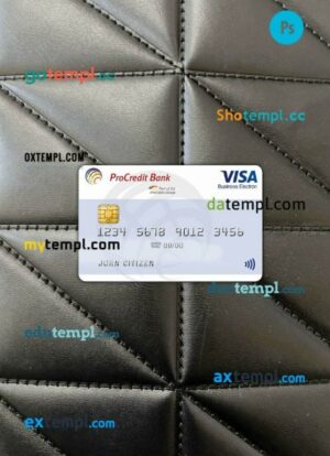 Bulgaria ProCredit Bank visa card PSD scan and photo-realistic snapshot, 2 in 1