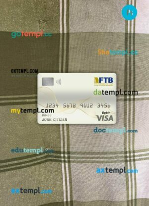 Cambodia Foreign Trade bank visa debit card PSD scan and photo-realistic snapshot, 2 in 1