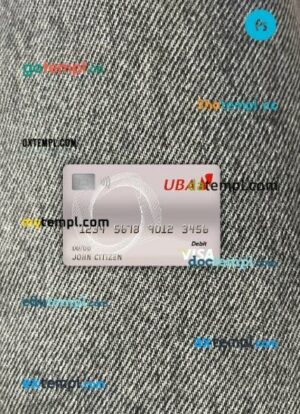 Cameroon UBA bank visa debit card PSD scan and photo-realistic snapshot, 2 in 1