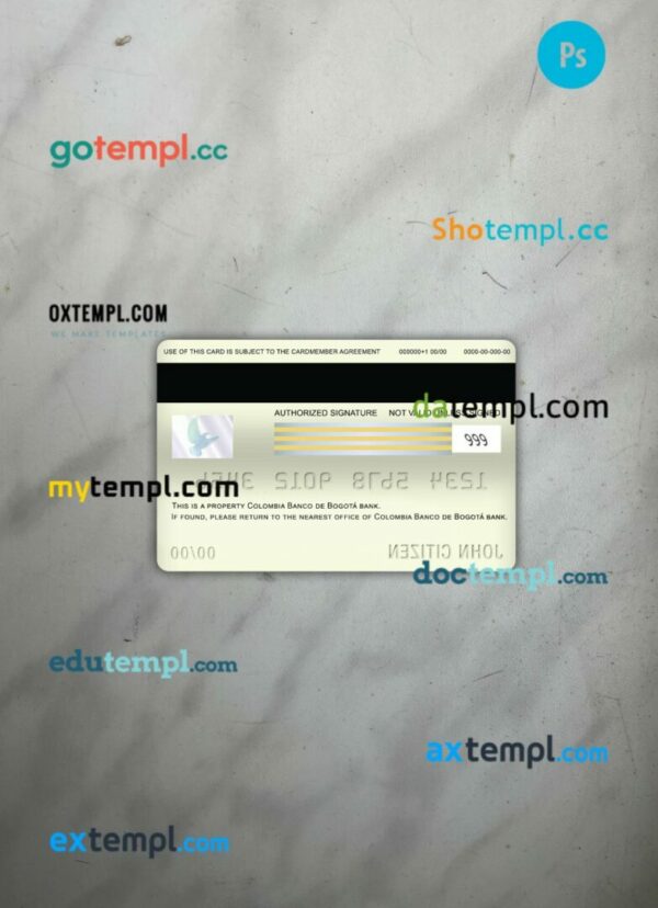 Colombia Banco de bogotá bank visa debit card PSD scan and photo-realistic snapshot, 2 in 1 - Image 2