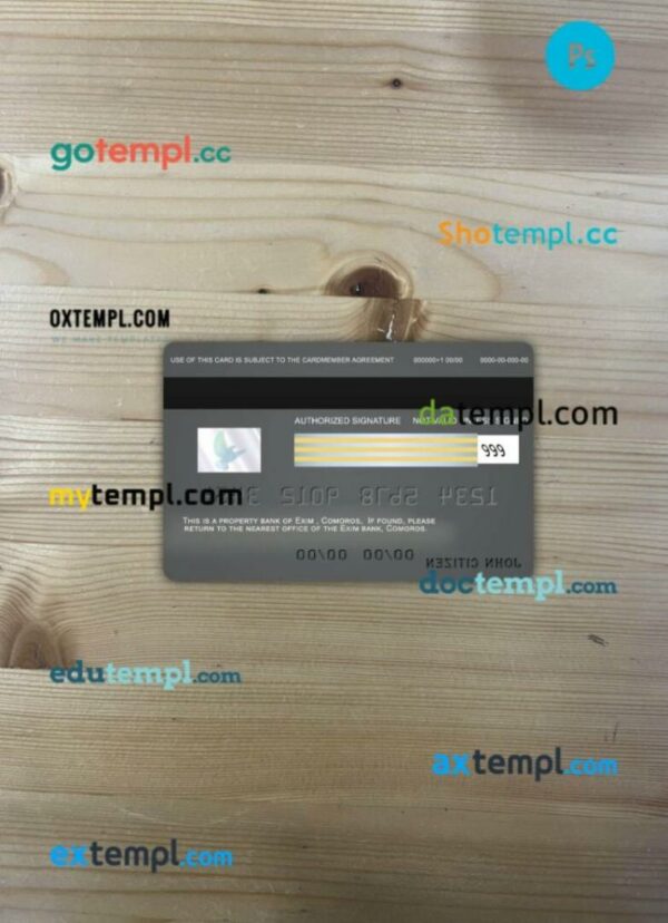 Comoros Exim bank visa card PSD scan and photo-realistic snapshot, 2 in 1 - Image 2