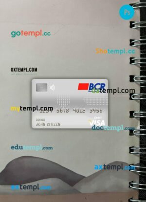 Costa Rica The Bank of Costa Rica visa debit card PSD scan and photo-realistic snapshot, 2 in 1