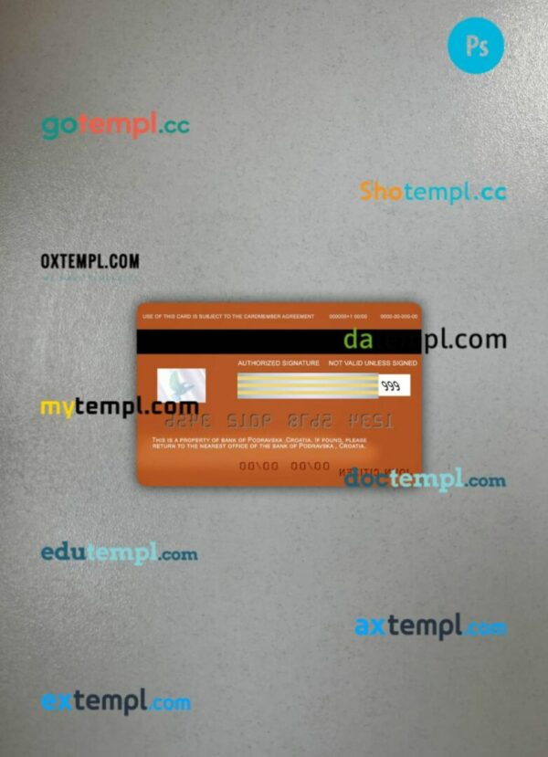 Croatia Podravska bank visa card PSD scan and photo-realistic snapshot, 2 in 1 - Image 2