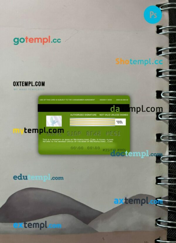 Cuba Metropolitano bank visa card PSD scan and photo-realistic snapshot, 2 in 1 - Image 2