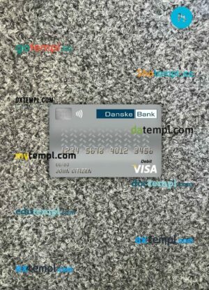 Denmark Danskebank visa debit card PSD scan and photo-realistic snapshot, 2 in 1