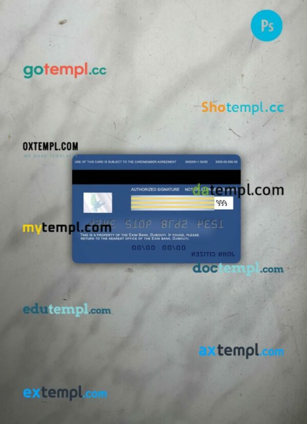 Djibouti Exim Bank visa card PSD scan and photo-realistic snapshot, 2 in 1 - Image 2