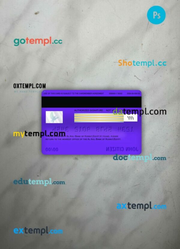 Egypt Al Ahli Bank of Kuwait visa signature card PSD scan and photo-realistic snapshot, 2 in 1 - Image 2