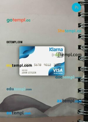 Finland Klarna bank visa electron card PSD scan and photo-realistic snapshot, 2 in 1