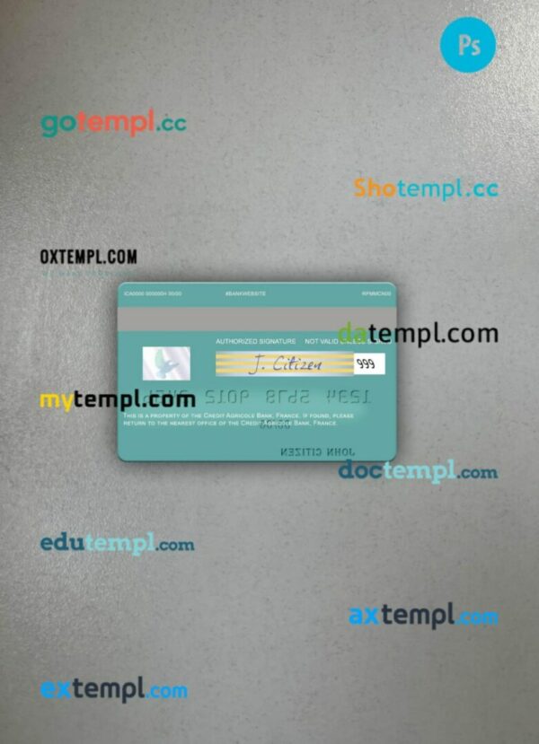 France Credit Agricole Bank visa debit card PSD scan and photo-realistic snapshot, 2 in 1 - Image 2