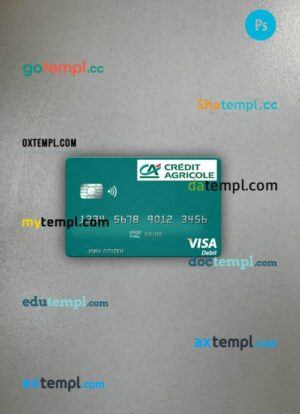 France Credit Agricole Bank visa debit card PSD scan and photo-realistic snapshot, 2 in 1