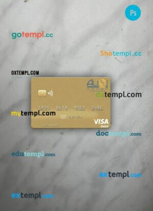 Gabon Alios France visa debit card PSD scan and photo-realistic snapshot, 2 in 1