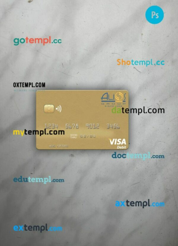 Gabon Alios France visa debit card PSD scan and photo-realistic snapshot, 2 in 1