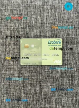 Ghana Ecobank Ghana visa debit card PSD scan and photo-realistic snapshot, 2 in 1