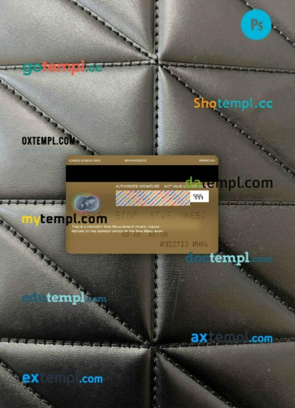 Iran Melli Bank mastercard gold PSD scan and photo taken image, 2 in 1 - Image 2