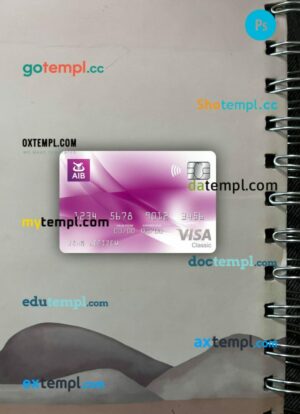 Ireland AIB bank visa classic card PSD scan and photo-realistic snapshot, 2 in 1