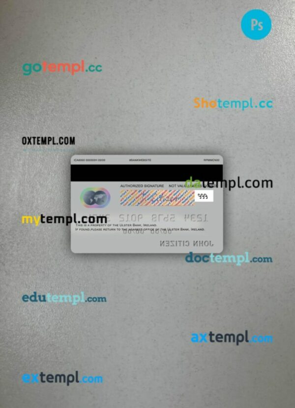 Ireland Ulster Bank Ireland mastercard PSD scan and photo taken image, 2 in 1 - Image 2