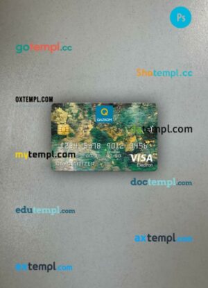 Kazakhstan Qazkom bank JCB bank visa electron card PSD scan and photo-realistic snapshot, 2 in 1