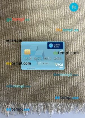 Liberia Global Bank Liberia visa debit card PSD scan and photo-realistic snapshot, 2 in 1