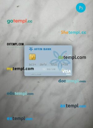 Malaysia Affin Bank visa debit card PSD scan and photo-realistic snapshot, 2 in 1