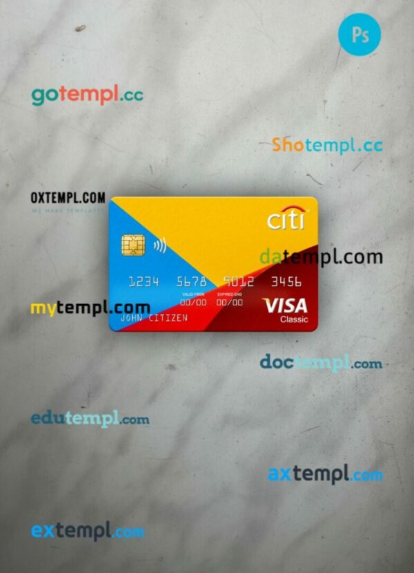 Netherlands Citibank visa classic card PSD scan and photo-realistic snapshot, 2 in 1