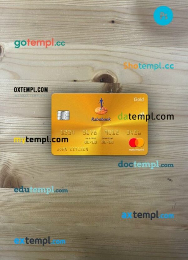 Netherlands Rabobank mastercard gold PSD scan and photo taken image, 2 in 1