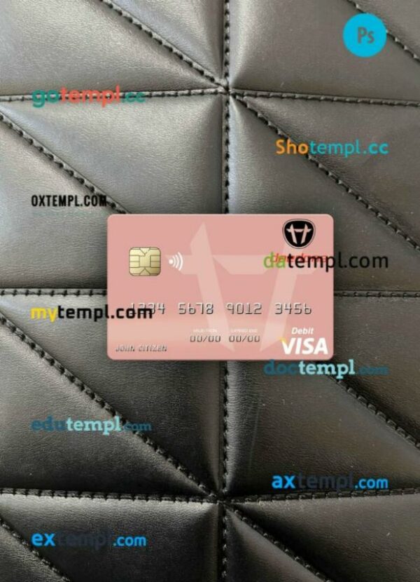North Korea Daedong Credit Bank visa debit card PSD scan and photo-realistic snapshot, 2 in 1