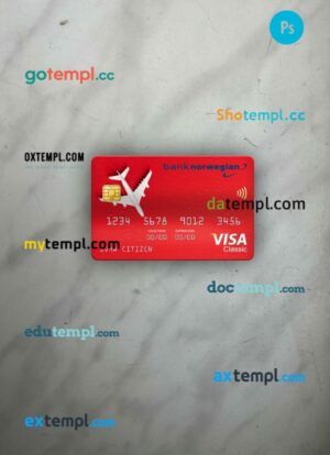 Norway Bank Norwegian AS bank visa classic card PSD scan and photo-realistic snapshot, 2 in 1